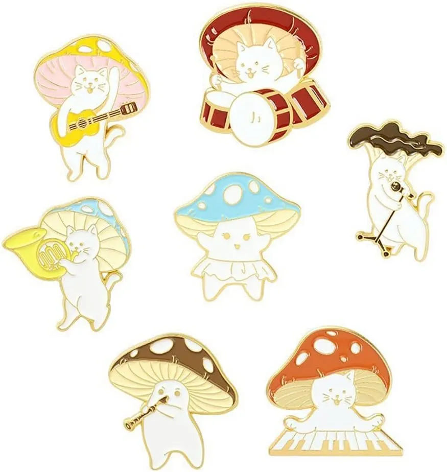 Cute Murshroom Cartoon Brooch Pin for Women Teen Girls Guitar Knife Electronic Piano Enamel Lapel Brooches Pins Lovely Friendship Jewelry Gifts for Badges Clothes