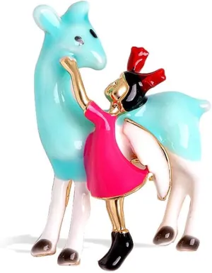 Cute Pony Horse Girl Brooch Pin for Women Girls Gold Plated Fashion Blue Enameled Angel Mythical Creatures Cartoon Brooches Lapel Pins Dainty Dress Accessories Birthday Holiday Christmas Jewelry Gift