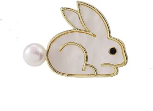 Cute Rabbit Bunny Brooch Pin for Women Girls Animal Simulated Freshwater Pearl Pins Clip Lapel Shawl Backpacks Sweater Dress Jackets Badge Brooches Pins Elegant Jewelry Gifts Easter