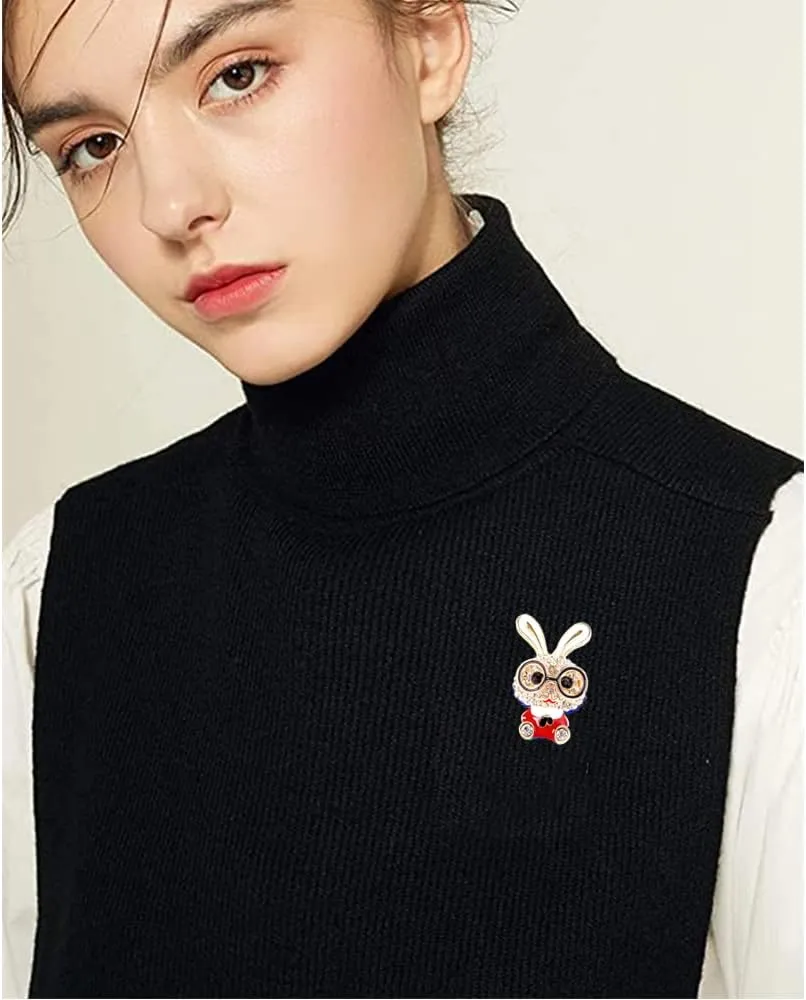 Cute Rhinestone Bunny Rabbit Brooch Pin for Women Girls Unisex Gold Plated Crystal Animal Bunny Pet Brooches Lapel Pins Dainty Graduation Honors Day Easter Holiday Jewelry Gift for Daughter Teacher Students