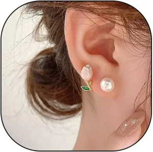 Cute Tulip Flower Pearl Stud Earrings for Women Boho Front Back Floral Bead Earrings Fashion Statement Jacket Earrings Jewelry Gift