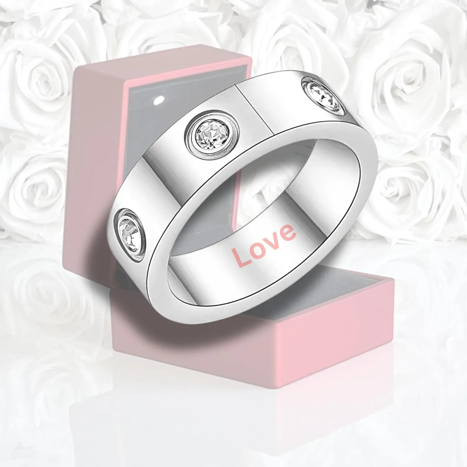 Cyberpink Mothers Day Gift  Love Ring with LED Box  Elegant Stainless Steel Jewelry for Women  Say I Love You with a Gift That Speaks