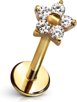 CZ Bloom Flat Back Stud  Single Titanium Earring, Push Pin Design for Sensitive Ears  (Single Earring)