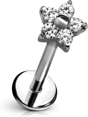 CZ Bloom Flat Back Stud  Single Titanium Earring, Push Pin Design for Sensitive Ears  (Single Earring)