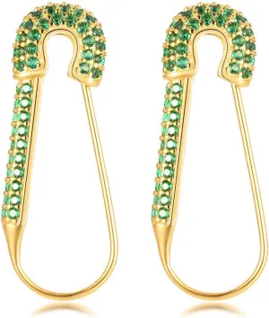 CZ Safety Pin Cartilage Huggie Hoop Earrings for Women Girls Dainty Cubic Zirconia Dangle Drop Hypoallergenic Stud Post Pave Crystal Fashion Hoops Jewelry Gold Plated