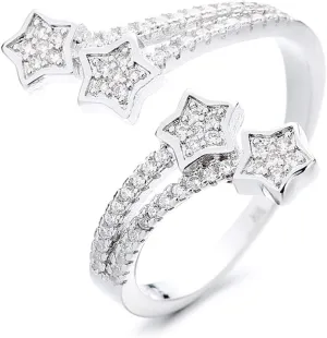 CZ Stars Rings Cute Dainty Statement for Women Sterling Silver Plated Layered Cubic Zirconia Adjustable Open Stacking Extendable Knuckle Middle Finger Ring Fashion Gifts for Best Friends Birthday Christmas