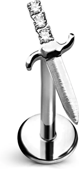 Dagger 2.0 Flat Back Stud  Single Titanium Earring, Push Pin Design for Sensitive Ears  (Single Earring)
