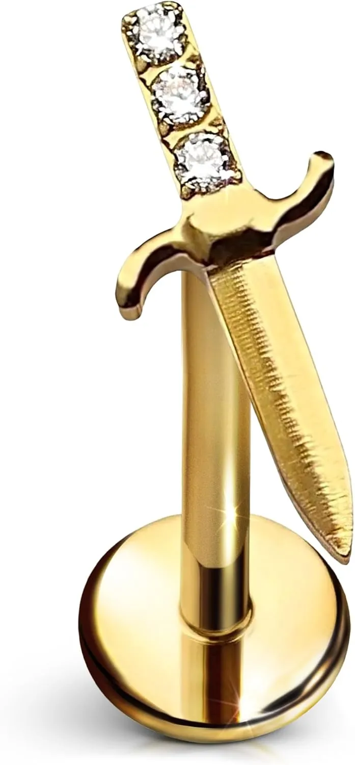 Dagger 2.0 Flat Back Stud  Single Titanium Earring, Push Pin Design for Sensitive Ears  (Single Earring)