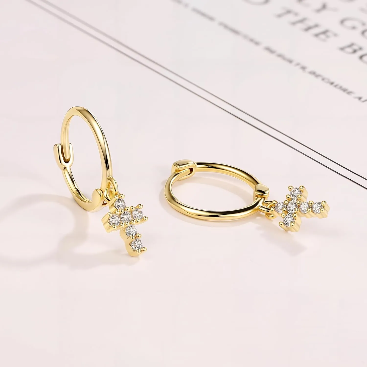 DAILY VIBES Small Gold Huggie Earrings for Women 14K Gold Plated Hypoallergenic Dainty Mini Cubic Zirconia Star Cross Cartilage Hoop Earrings