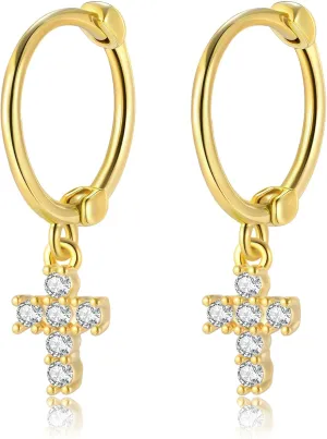 DAILY VIBES Small Gold Huggie Earrings for Women 14K Gold Plated Hypoallergenic Dainty Mini Cubic Zirconia Star Cross Cartilage Hoop Earrings
