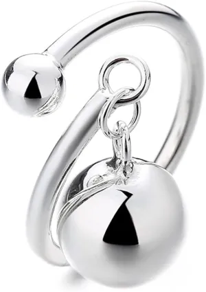 Dangling Ball Bell Sterling Silver Adjustable Open Ring for Women Men Minimalist Tassel Double Balls Rings Geometric Round Statement Comfort Fit Dainty Charms Dangle Jewelry Christmas Birthday Gift