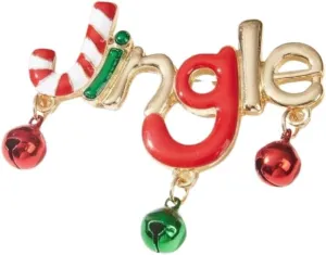 Dangling Jingle Bell Candy Cane Christmas Ornament Brooch Lapel Pin for Women Girls Red Green Tinkle Bells Enamel Pins Clip Sweater Scarves Hat Dress Suit Badges Brooches Cute Holiday Party Accessories Jewelry Gifts Festive Decor
