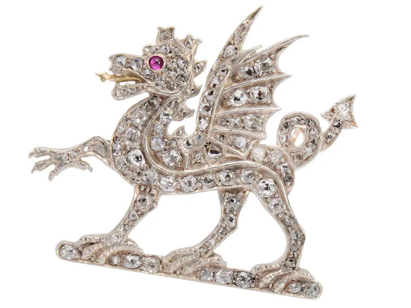 Dazzling Dragon - Antique Diamond Brooch