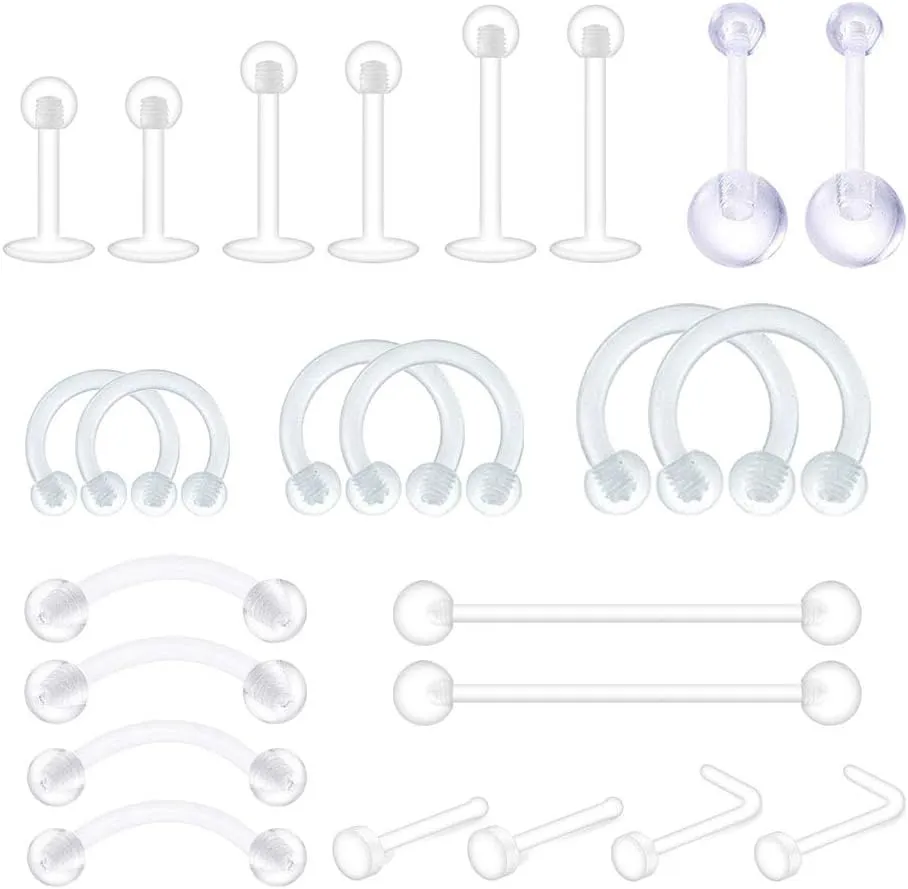 D.Bella 14G 16G 18G 20G Clear Flexible Bioplast Retainer Navel Belly Ring Eyebrow Tongue Nipple Barbell Nose Lip Labret Stud