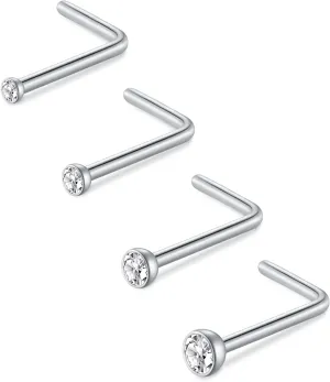 D.Bella 18G 20G 22G L Shaped Nose Studs Surgical Stainless Steel 1.5mm 2mm 2.5mm 3mm CZ Nose Rings For Women