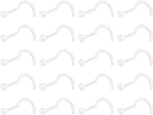 D.Bella 18G 20G Clear Nose Studs Acrylic L Shape Nose Rings Bioflex Bone Pin Straight Nose Studs Flexible Nose Piercing Retainer Flat Top for Men Women