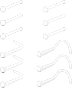 D.Bella 18g Clear Nose Studs Plastic Nose Ring for Work Surgery Flexible Nose Retainer Bioflex Nose Rings Studs Piercing Retainer Bone Shape Flat Top