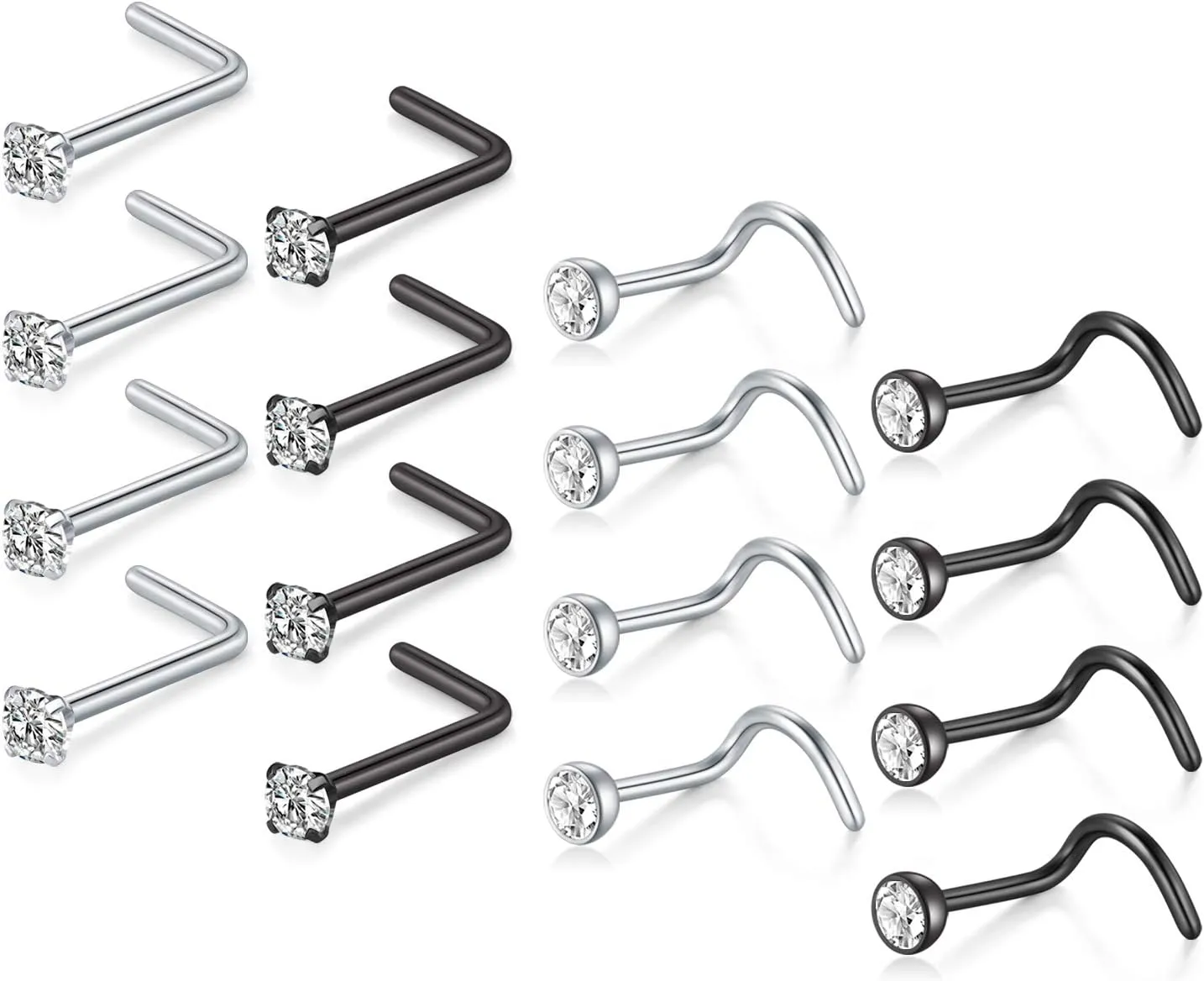D.Bella 20G Stainless Steel Nose Rings - 20 Gauge Hoops & Studs - Flower, Heart, Diamond & L-Shaped Nostril Nose Piercing Jewelry for Women & Men