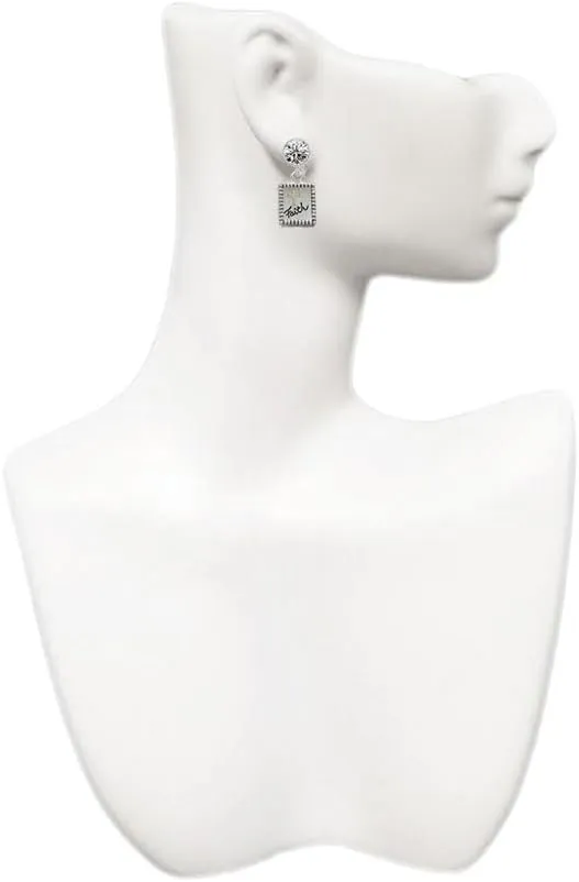 Delight Jewelry Two-tone Shadow Box ''Faith'' with Cross - Large Crystal Clip on Earrings
