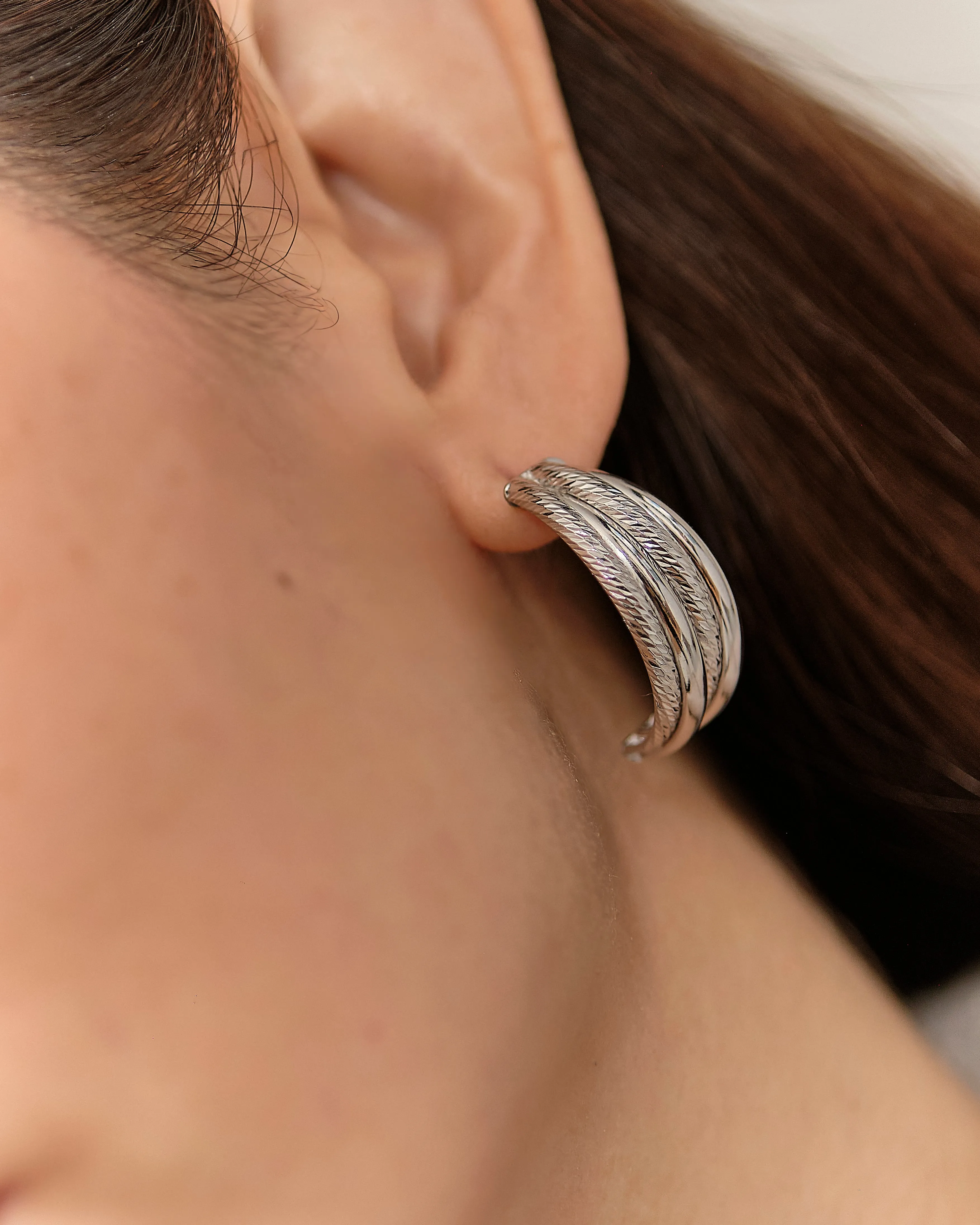 Demi Deluxe - Silver Half Hoop Earrings