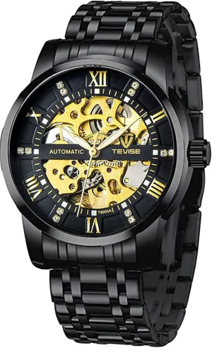 Dentily Men's Watch Mechanical Stainless Steel Skeleton Automatic Waterproof Business Watches for Men