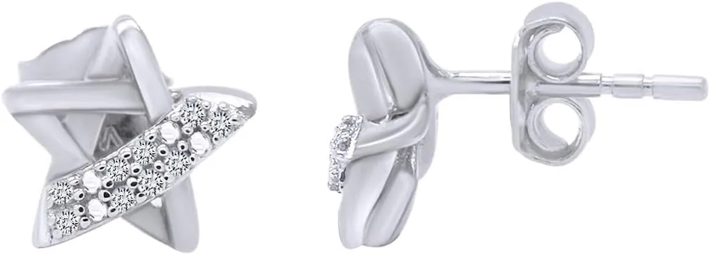 Diamond Accent Star Stud Earrings in 14k Gold Plated Sterling Silver For Women (0.05 Carat, I-J Color, I2-I3 Clarity) Valentine's Day Gift For Her