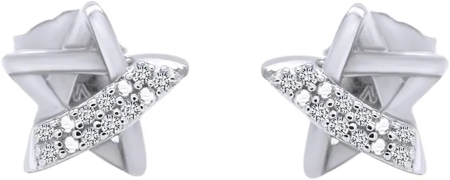 Diamond Accent Star Stud Earrings in 14k Gold Plated Sterling Silver For Women (0.05 Carat, I-J Color, I2-I3 Clarity) Valentine's Day Gift For Her