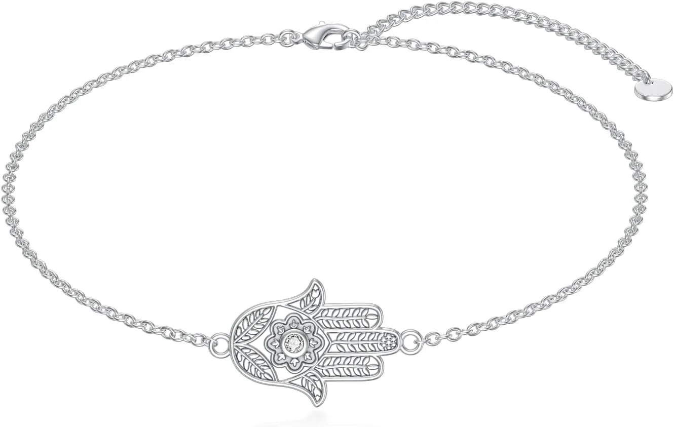 Diamond Hamsa Hand Bracelet for Women 925 Sterling Silver Hand of Fatima Bracelets Lucky Hamsa Jewelry Gifts for Mom Wife Daughter Girlfriend Sister Friend