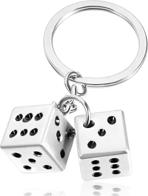 Dice Keychain, Lucky Silver Metal Dice Keychain with Black Dots Retro Dice Keychain Accessories Cool Key Chains Stylish Charm for Men Women Keys Bags Jewelry Gift