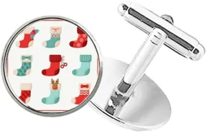 DIYthinker Merry mas Colorful Sock Illustration Round Button Cuff Clip Stud Cufflinks