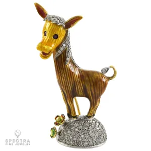 Donkey Shaped Brooch: Contemporary Enamel and Diamond Design