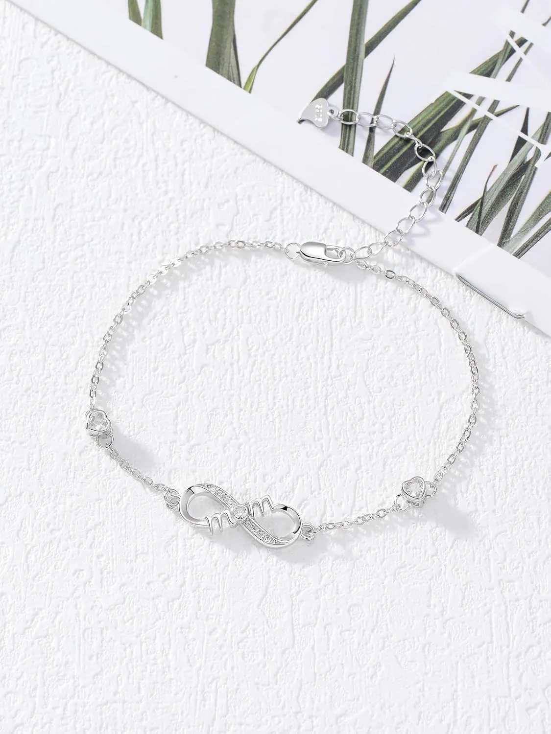 Dorunmo Mom Bracelet 925 Sterling Silver Infinity Heart Anklet Bracelets for Women Mother's Day Jewelry Gifts for Wife Her from Daughter Son