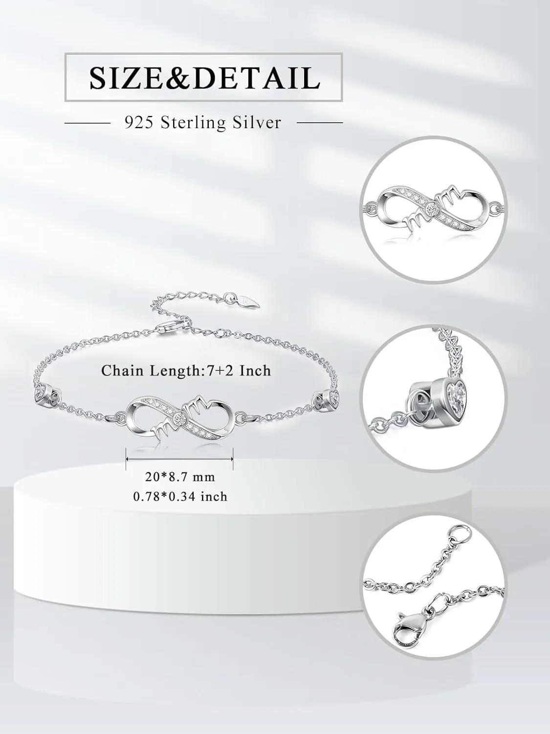 Dorunmo Mom Bracelet 925 Sterling Silver Infinity Heart Anklet Bracelets for Women Mother's Day Jewelry Gifts for Wife Her from Daughter Son
