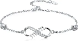 Dorunmo Mom Bracelet 925 Sterling Silver Infinity Heart Anklet Bracelets for Women Mother's Day Jewelry Gifts for Wife Her from Daughter Son
