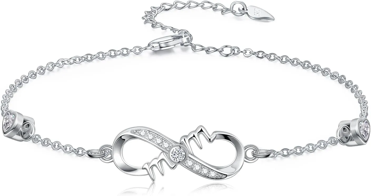 Dorunmo Mom Bracelet 925 Sterling Silver Infinity Heart Anklet Bracelets for Women Mother's Day Jewelry Gifts for Wife Her from Daughter Son