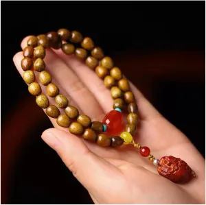 Double Circle Water Drop-Shaped Wooden Beaded Bracelet 8Mm Wooden Prayer Beads Stretch Bracelet Pixiu Lucky Feng Shui Bracelet