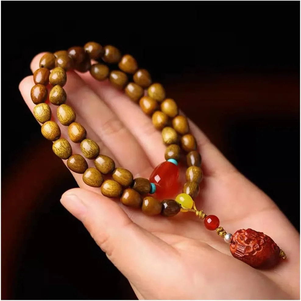 Double Circle Water Drop-Shaped Wooden Beaded Bracelet 8Mm Wooden Prayer Beads Stretch Bracelet Pixiu Lucky Feng Shui Bracelet