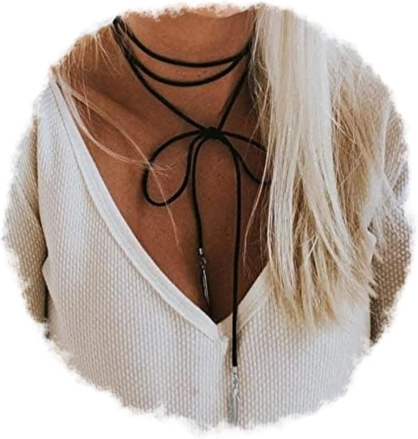 Doubnine Boho Feather Choker Wrap Necklace 2pcs Versatility Vegan Suede Y Lariat Gothic Black Brown Bronze Accessories for Women
