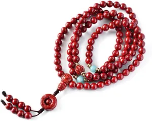 DOWNER Buddhist Prayer Beads Bracelet,bead bracelet,Prayer Beads,6Mm Cinnabar Wrapped Bracelet 108 Buddha Beads Rosary Raw Ore Purple Gold Cinnabar Bracelet Good Luck Jewelry