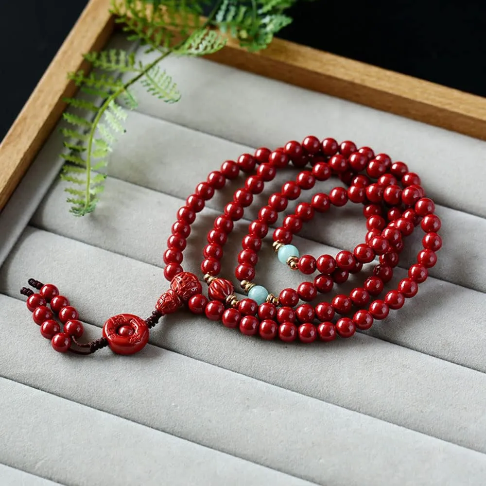 DOWNER Buddhist Prayer Beads Bracelet,bead bracelet,Prayer Beads,6Mm Cinnabar Wrapped Bracelet 108 Buddha Beads Rosary Raw Ore Purple Gold Cinnabar Bracelet Good Luck Jewelry