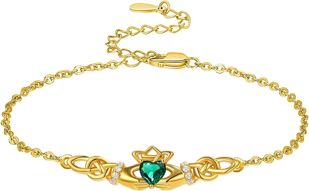 Dreamboat Sterling Silver Claddagh Bracelet for Women Celtic Knot Irish Bracelet Heart Adjustable ST Patricks Day Jewelry