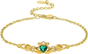 Dreamboat Sterling Silver Claddagh Bracelet for Women Celtic Knot Irish Bracelet Heart Adjustable ST Patricks Day Jewelry
