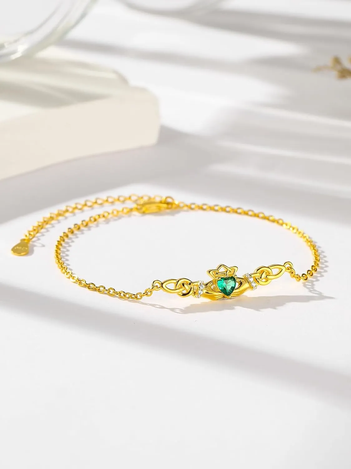 Dreamboat Sterling Silver Claddagh Bracelet for Women Celtic Knot Irish Bracelet Heart Adjustable ST Patricks Day Jewelry