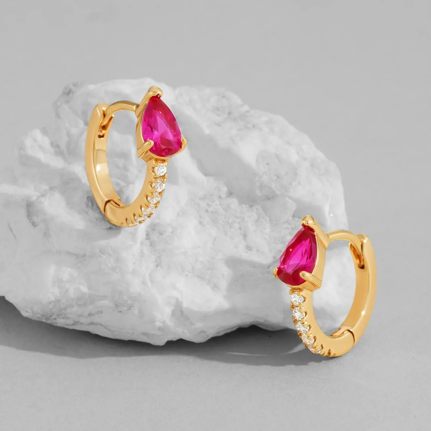 Dremmy Studios Dainty CZ Huggie Hoop Earrings 14K Gold Plated Chunky Simple Cute Thick Round Frill Bead Ball Starburst Cuff Earrings Cubic Zirconia Hoop Earrings Minimalist Personalized Gift for Her