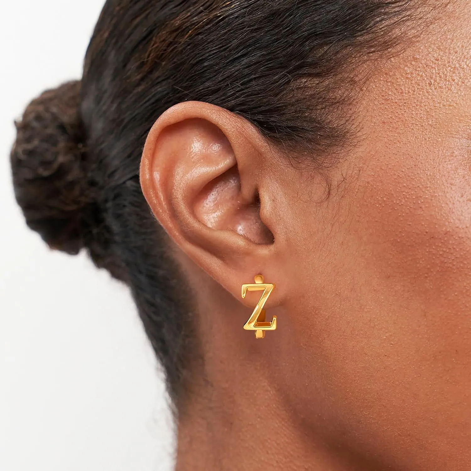 DREMMY STUDIOS Dainty Initial Huggie Hoop Earring 14k Gold Plated Simple Tiny Cute Cubic Zirconia Initial A-Z 26 Letter Dangle Hoop Earring for Women Charm Minimalist Personalized Gift for Her