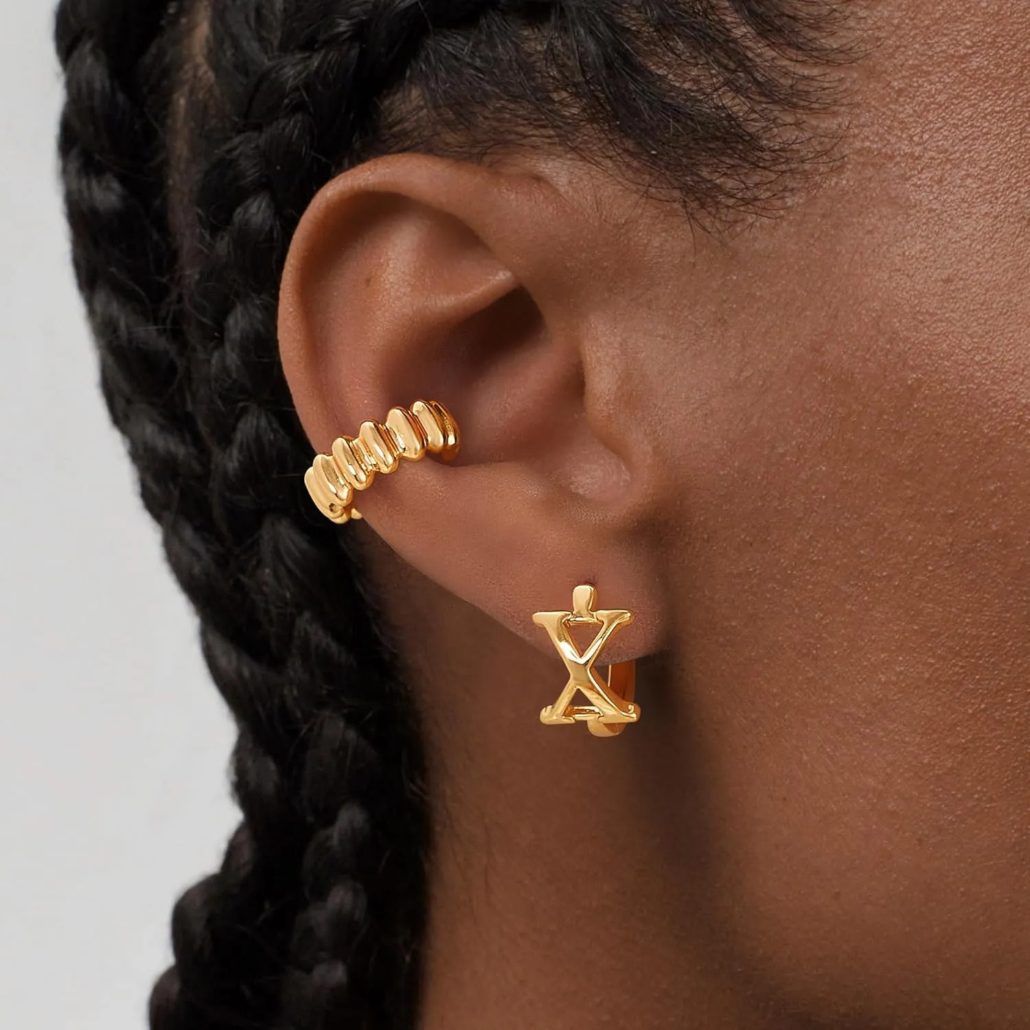 DREMMY STUDIOS Dainty Initial Huggie Hoop Earring 14k Gold Plated Simple Tiny Cute Cubic Zirconia Initial A-Z 26 Letter Dangle Hoop Earring for Women Charm Minimalist Personalized Gift for Her