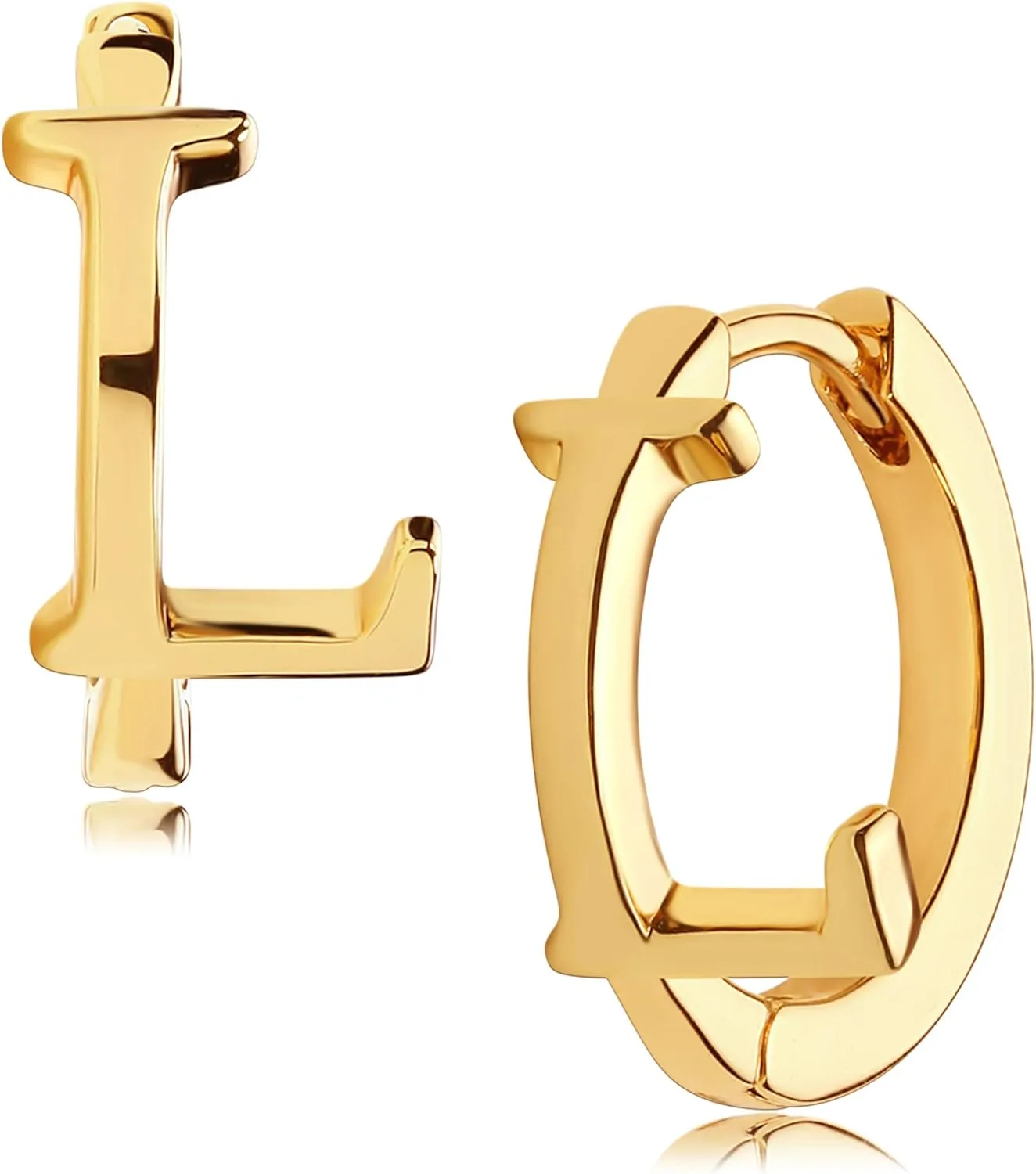 DREMMY STUDIOS Dainty Initial Huggie Hoop Earring 14k Gold Plated Simple Tiny Cute Cubic Zirconia Initial A-Z 26 Letter Dangle Hoop Earring for Women Charm Minimalist Personalized Gift for Her