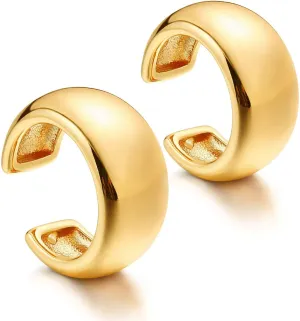 DREMMY STUDIOS Women Gold Ear Cuff Earrings 14K Gold Plated Non Pierced Tiny Ear Cuffs Huggie No Piercing Hoops Ear Cartilage Clip on Wrap Hoop Simple Small Minimalist Dainty Fake Earrings