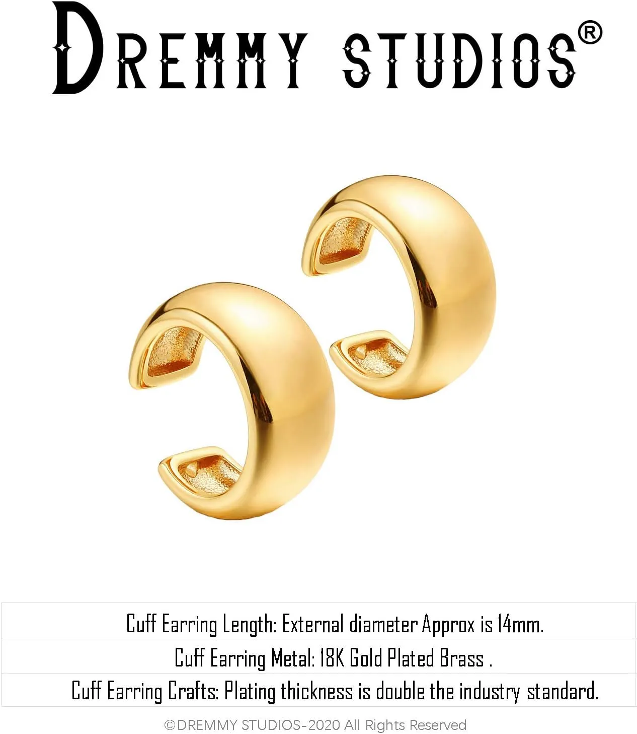 DREMMY STUDIOS Women Gold Ear Cuff Earrings 14K Gold Plated Non Pierced Tiny Ear Cuffs Huggie No Piercing Hoops Ear Cartilage Clip on Wrap Hoop Simple Small Minimalist Dainty Fake Earrings
