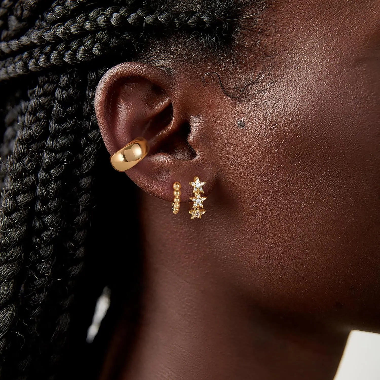 DREMMY STUDIOS Women Gold Ear Cuff Earrings 14K Gold Plated Non Pierced Tiny Ear Cuffs Huggie No Piercing Hoops Ear Cartilage Clip on Wrap Hoop Simple Small Minimalist Dainty Fake Earrings